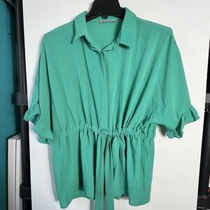Arianna by Howards Green Tie Waist Blouse Womens One‎ Size EUC -See Measurements